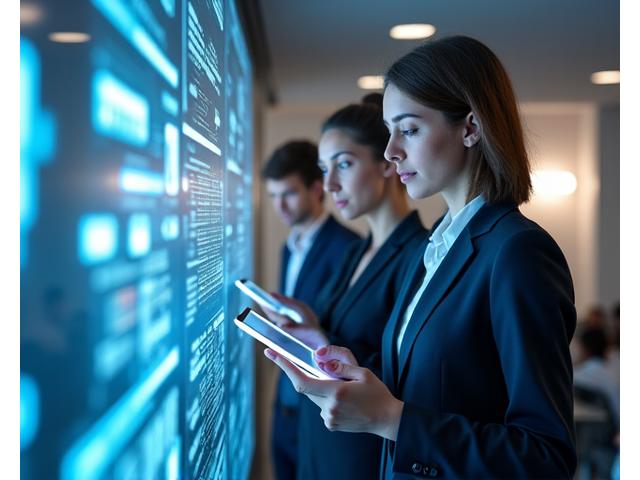 Arbeidsflytoptimalisering: Team analyserer data på store skjermer, med fokus og presisjon.