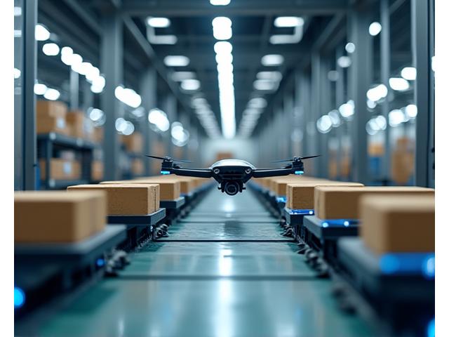 Moderne produksjonsgulv med robotarm i fokus