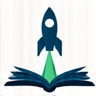 Ikon som representerer profesjonell utvikling, f.eks. en rakett som tar av fra en bok.