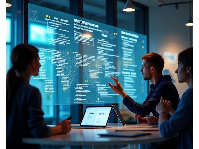 Teammedlemmer bruker virtuelle samarbeidsverktøy på tvers av enhetsskjermer, med graf som viser økt produktivitet