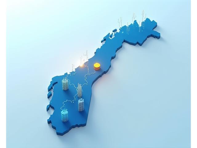 Et stilisert kart over Norge med lysende datapunkter som symboliserer lokal datalagring og suverenitet. Ikoner for sikkerhet og personvern er integrert.